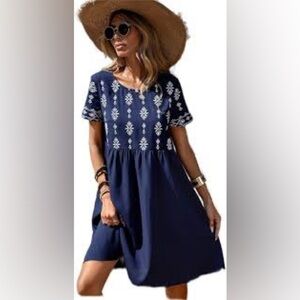 Sundresses Blue and White Casual Scoop Neck Mini